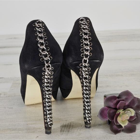 Colin Stuart Black Velvet Chain Heels Platform Size 8.5 - Picture 4 of 6
